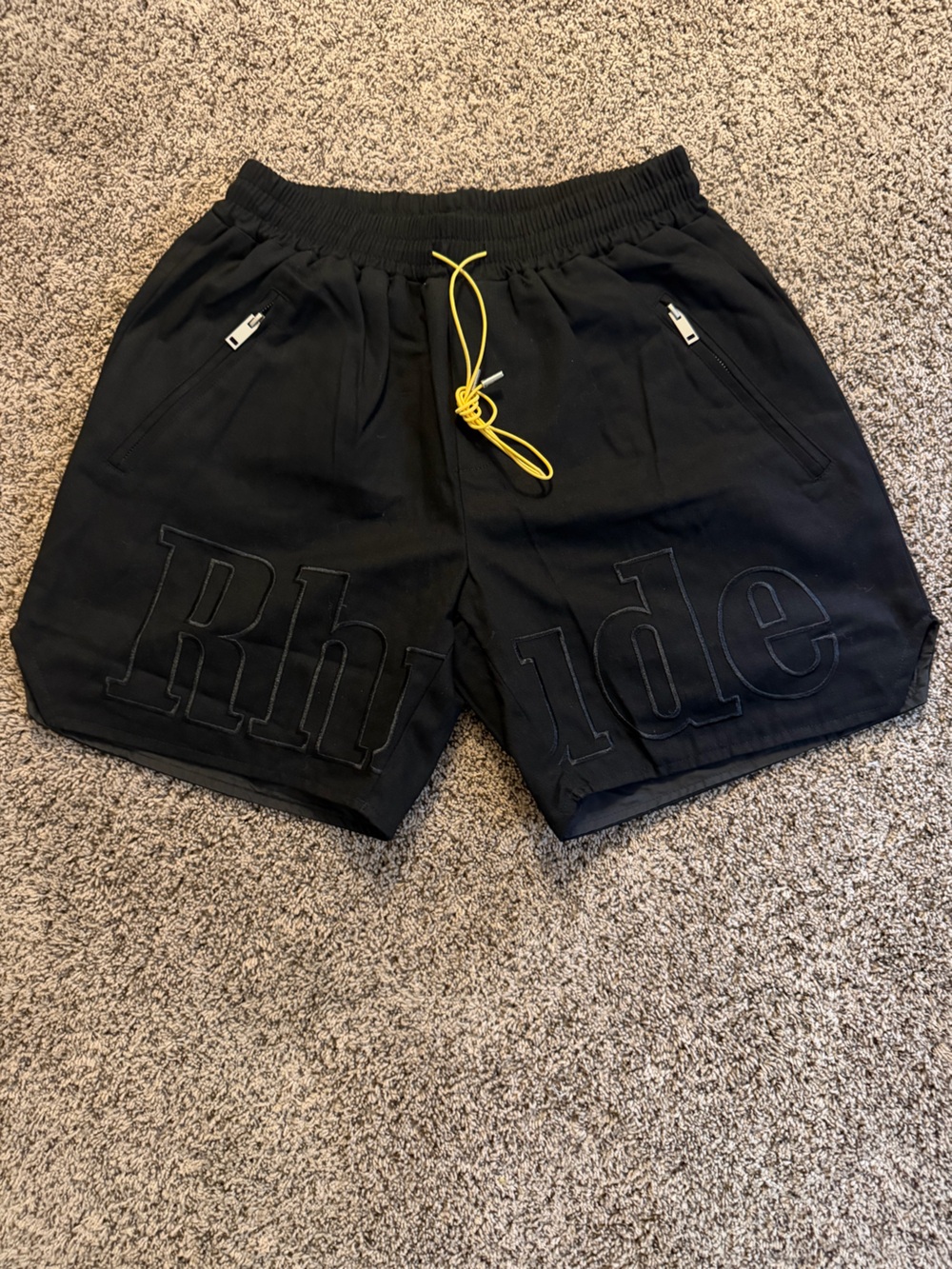 Rhude Black Athletic Shorts with Yellow Drawcord